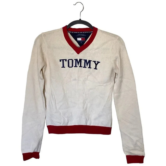 Vintage TOMMY HILFIGER Tommy Girl Logo Tennis Varsity Sweater Size Medium - Picture 1 of 4
